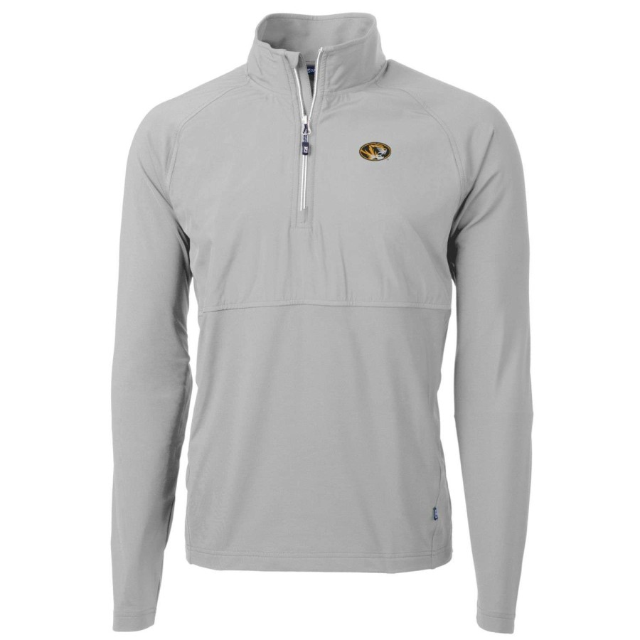 Men * | Tendy Style Men'S Cutter & Buck Silver Missouri Tigers Adapt Eco Knit Hybrid Recycled Quarter-Zip Pullover Top