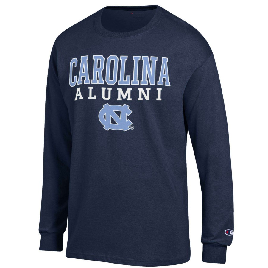 Men * | Online Discount Men'S Champion Navy North Carolina Tar Heels Alumni Logo Stack Long Sleeve T-Shirt