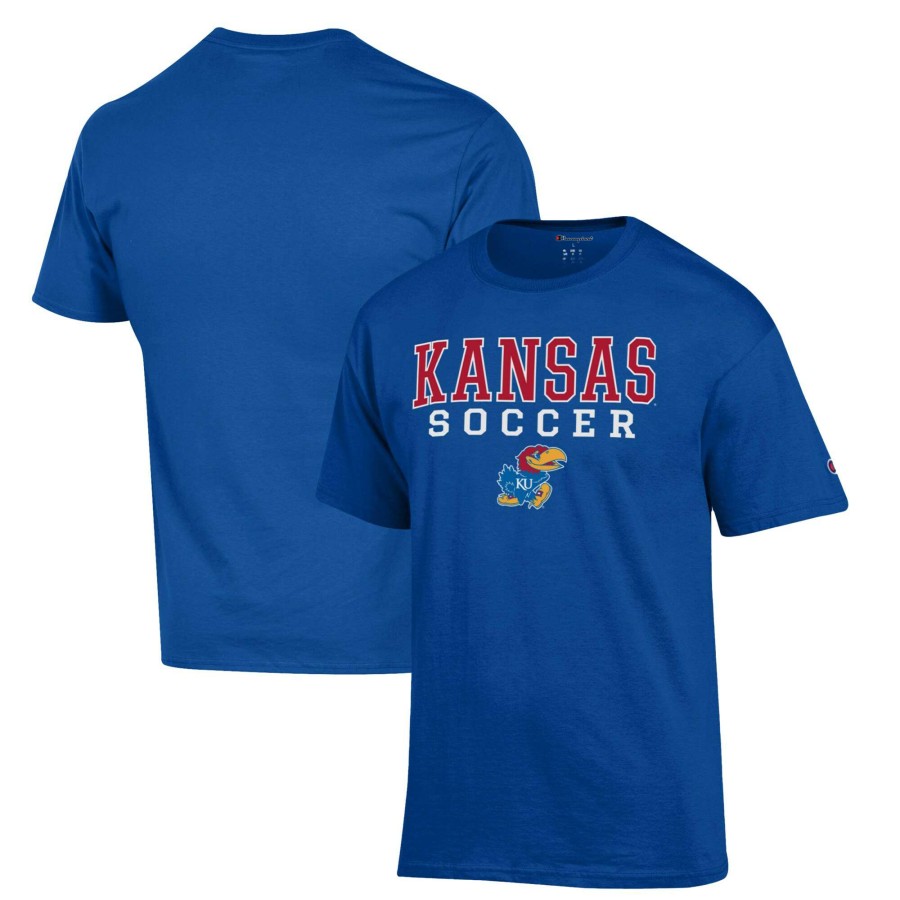 Men * | Discount Store Men'S Champion Royal Kansas Jayhawks Soccer Stack Logo T-Shirt