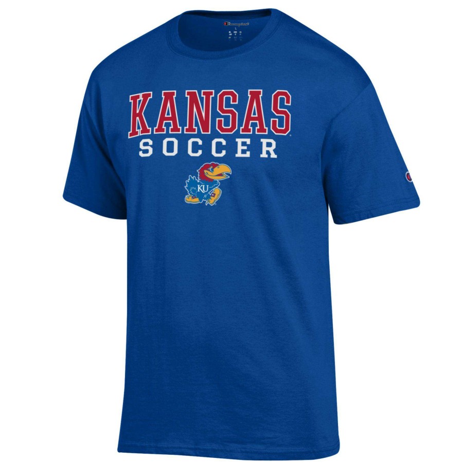 Men * | Discount Store Men'S Champion Royal Kansas Jayhawks Soccer Stack Logo T-Shirt