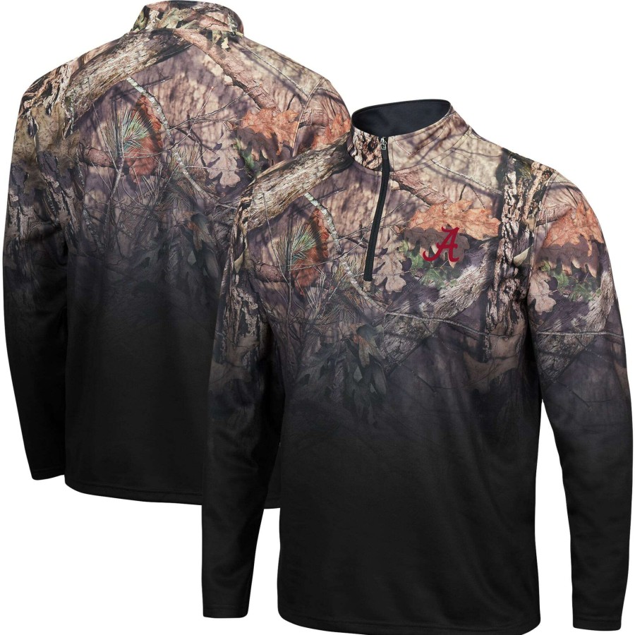 Men * | Lower Prices Men'S Colosseum Black Alabama Crimson Tide Mossy Oak Fleet Ii Quarter-Zip Jacket