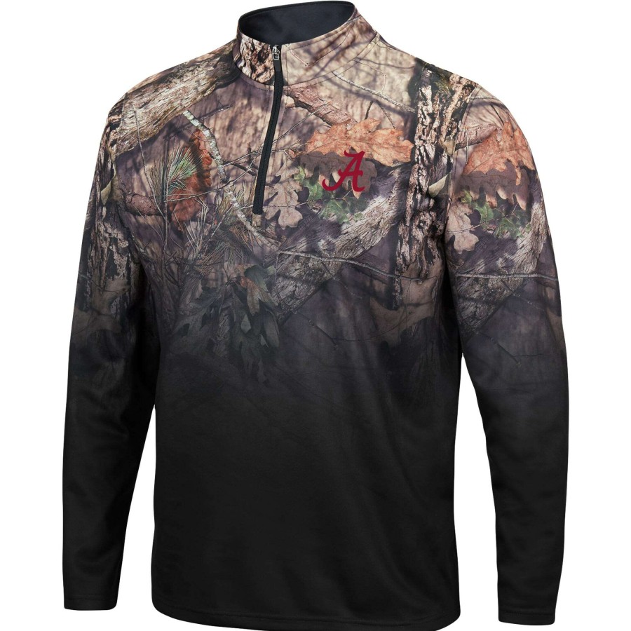 Men * | Lower Prices Men'S Colosseum Black Alabama Crimson Tide Mossy Oak Fleet Ii Quarter-Zip Jacket