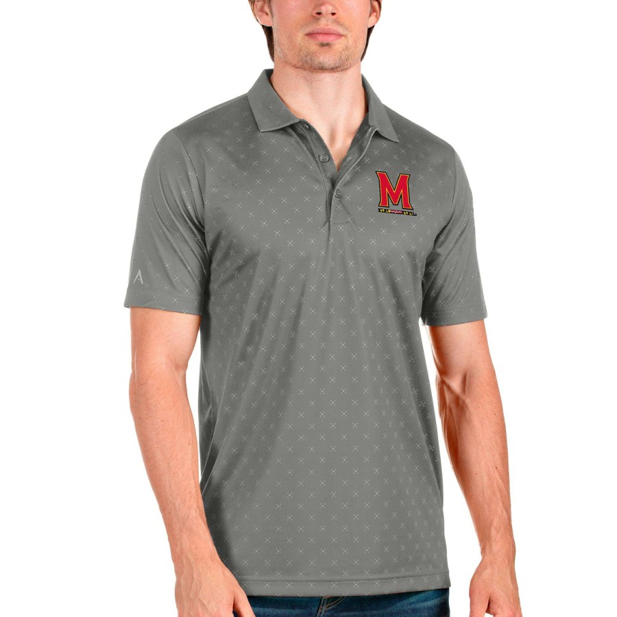 Men * | Clearance Sale Men'S Antigua Steel/Steel Maryland Terrapins Spark Polo