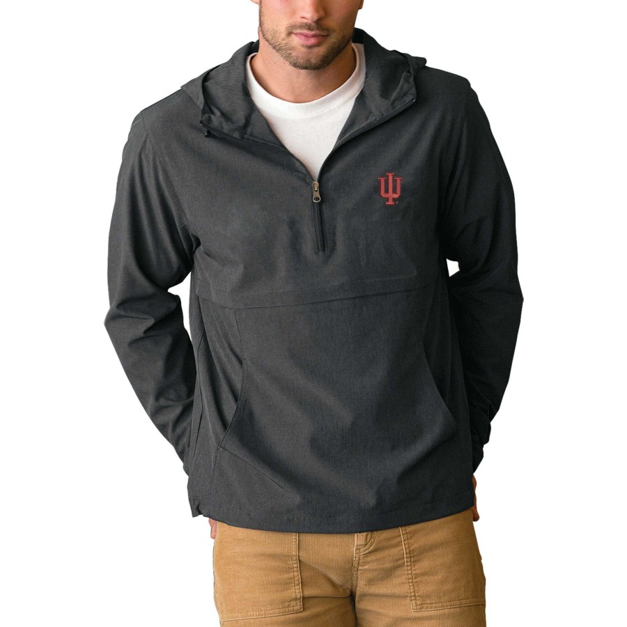 Men * | Sale Online Men'S Charcoal Indiana Hoosiers Stretch Anorak Quarter-Zip Pullover Jacket