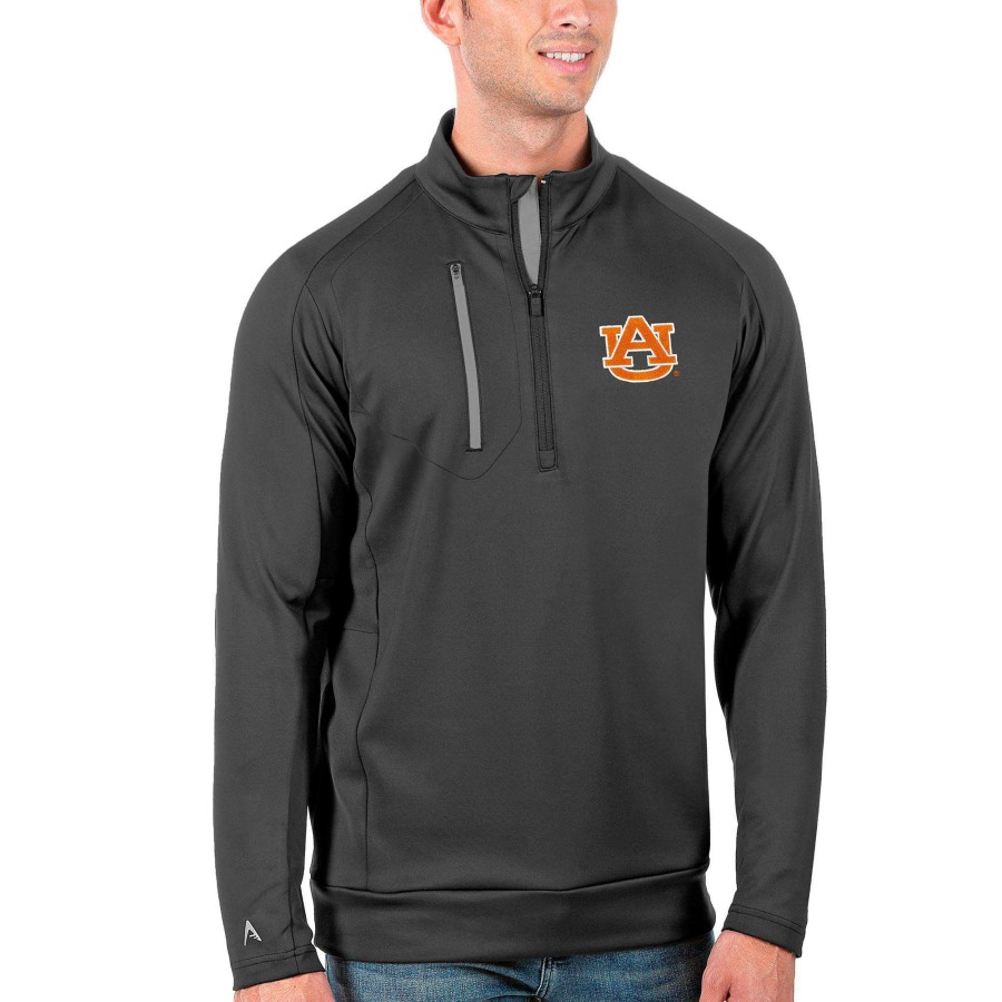 Men * | Good Quality Men'S Antigua Anthracite Auburn Tigers Big & Tall Generation Quarter-Zip Pullover Jacket