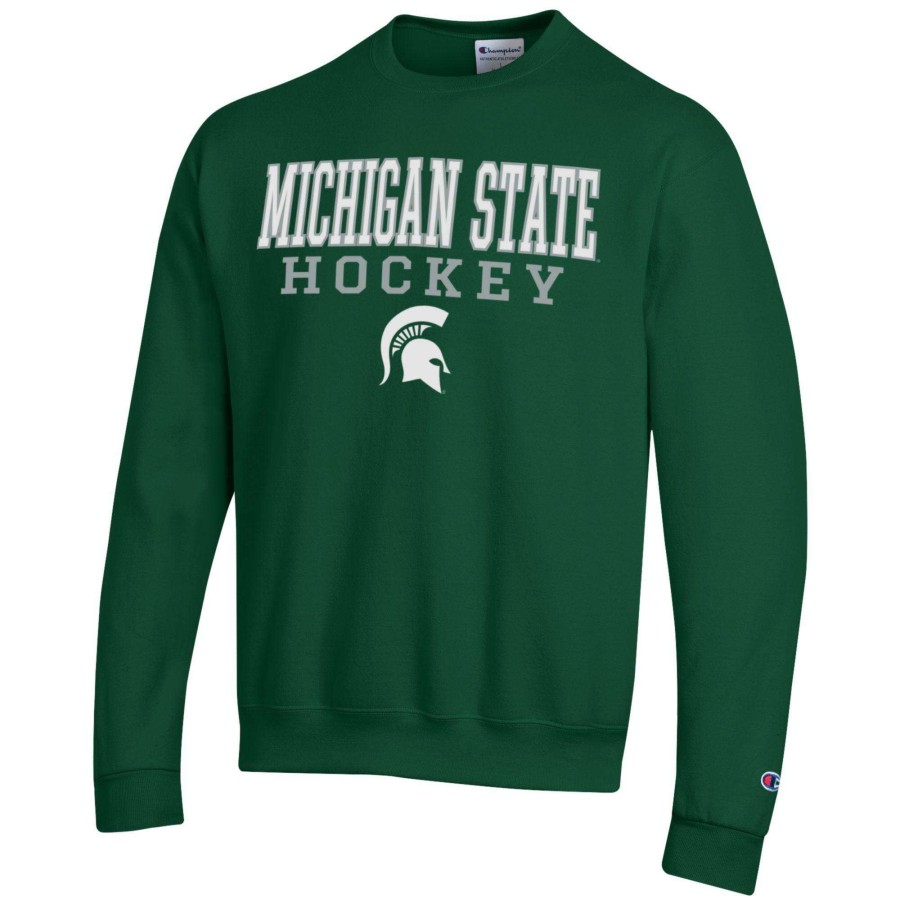 Men * | Limited Edition Men'S Champion Green Michigan State Spartans Stack Logo Hockey Powerblend Pullover Sweatshirt