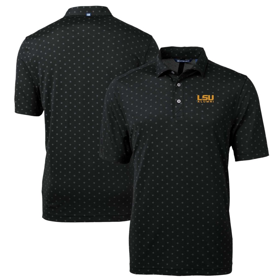 Men * | Tendy Style Men'S Cutter & Buck Black Lsu Tigers Alumni Logo Virtue Eco Pique Tile Print Recycled Polo