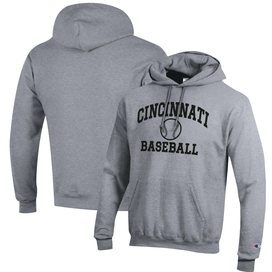 Men * | Clearance Sale Men'S Champion Gray Cincinnati Bearcats Baseball Icon Pullover Hoodie