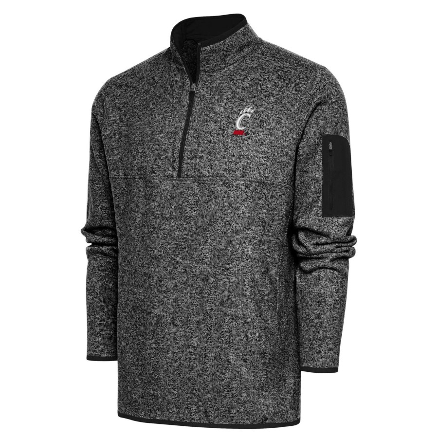 Men * | Reliable Quality Men'S Antigua Heather Black Cincinnati Bearcats Big & Tall Fortune Quarter-Zip Pullover Jacket