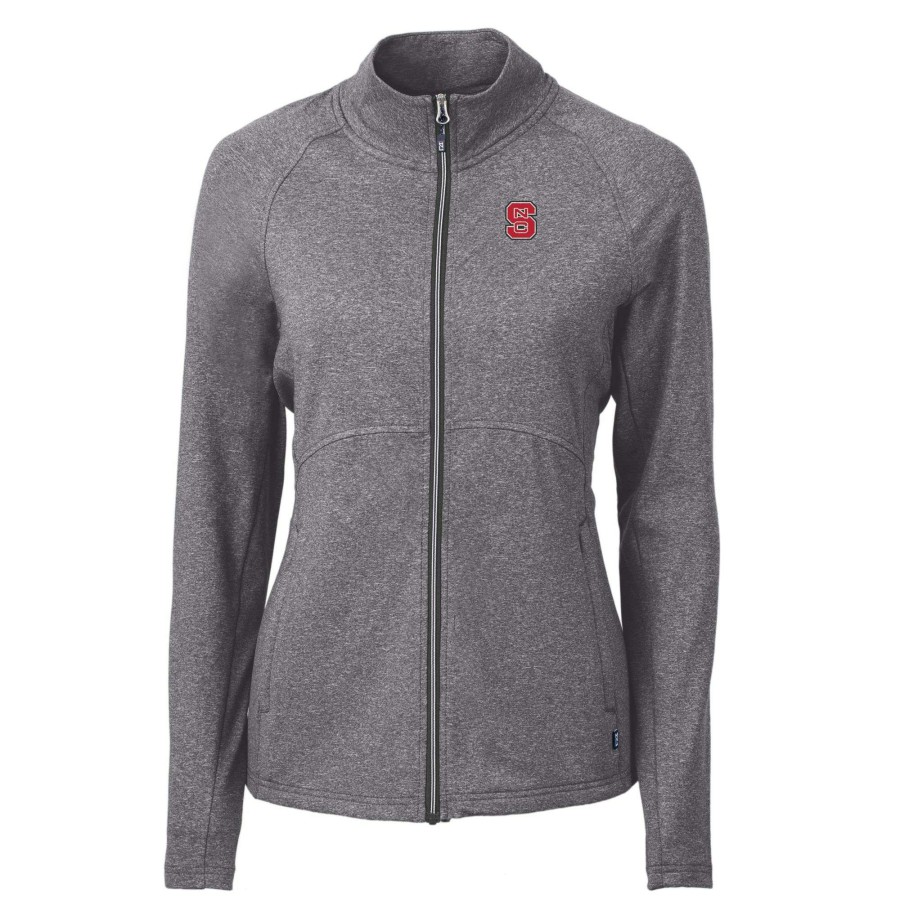 Women * | Hot Sell Women'S Cutter & Buck Heather Black Nc State Wolfpack Adapt Eco Knit Heather Recycled Full-Zip Jacket