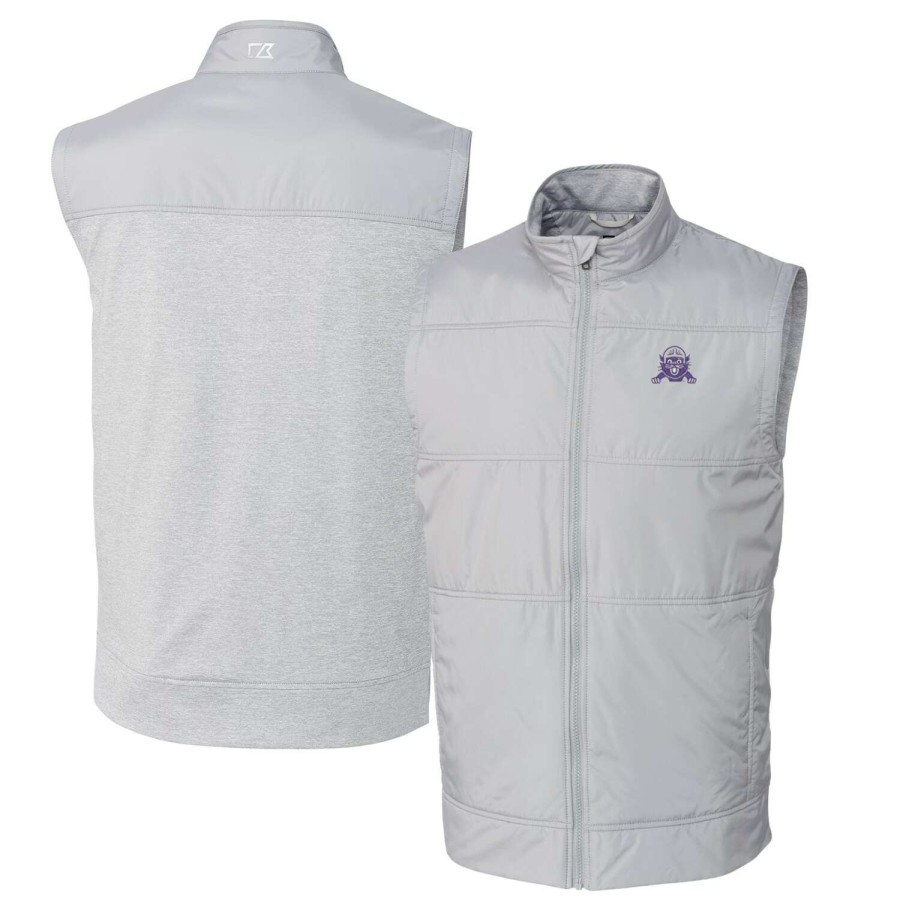 Men * | Online Sales Men'S Cutter & Buck Gray Northwestern Wildcats Vault Big & Tall Stealth Hybrid Windbreaker Full-Zip Vest