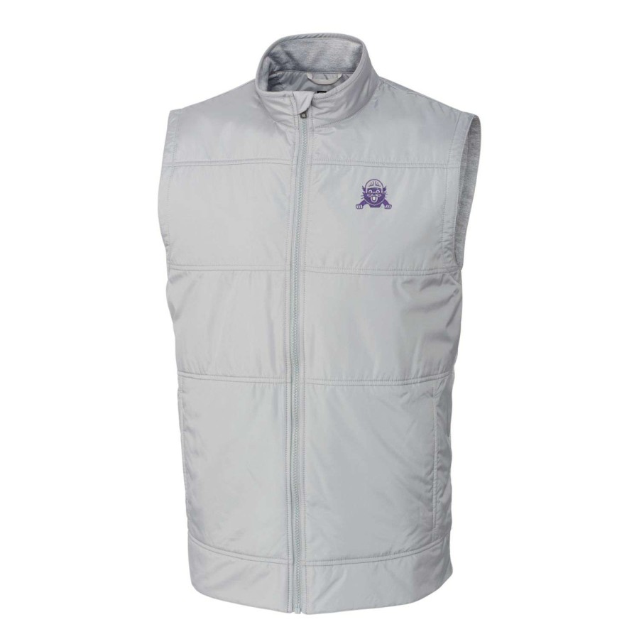 Men * | Online Sales Men'S Cutter & Buck Gray Northwestern Wildcats Vault Big & Tall Stealth Hybrid Windbreaker Full-Zip Vest