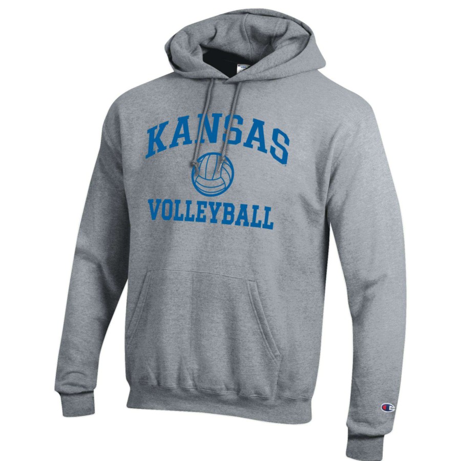 Men * | Clearance Sale Men'S Champion Heather Gray Kansas Jayhawks Volleyball Icon Powerblend Pullover Hoodie