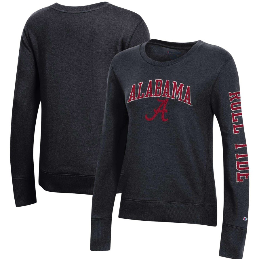 Women * | Good Quality Women'S Champion Black Alabama Crimson Tide University 2.0 Fleece Sweatshirt