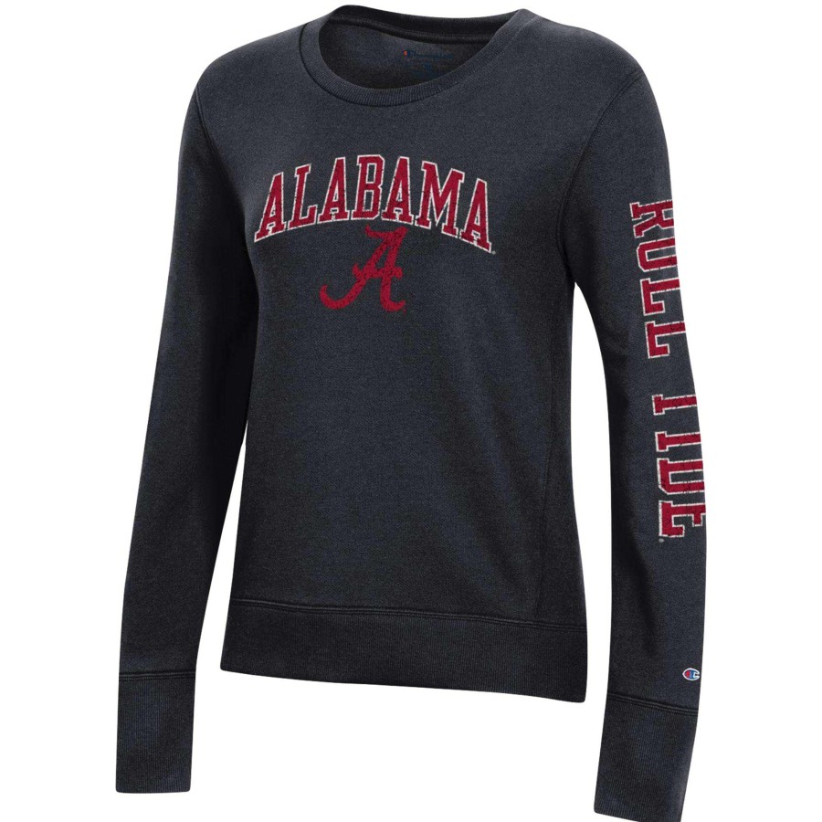 Women * | Good Quality Women'S Champion Black Alabama Crimson Tide University 2.0 Fleece Sweatshirt