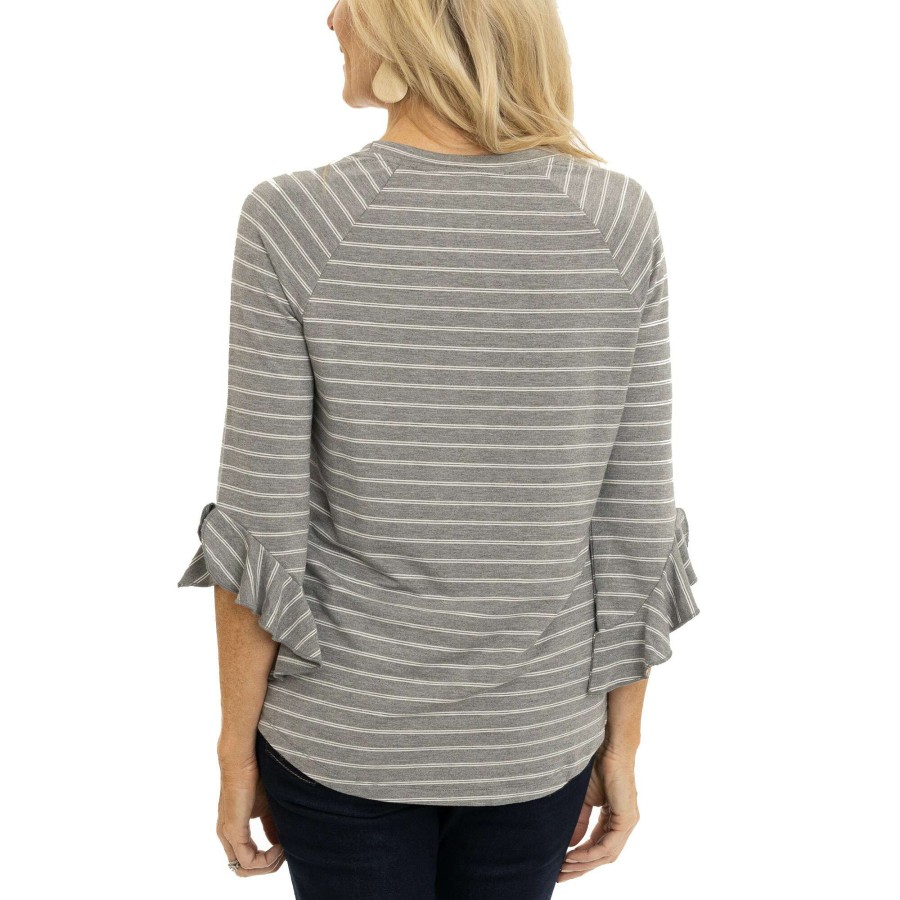 Women * | Hot Sell Women'S Gray Auburn Tigers Renatta Striped Ruffle 3/4-Sleeve T-Shirt