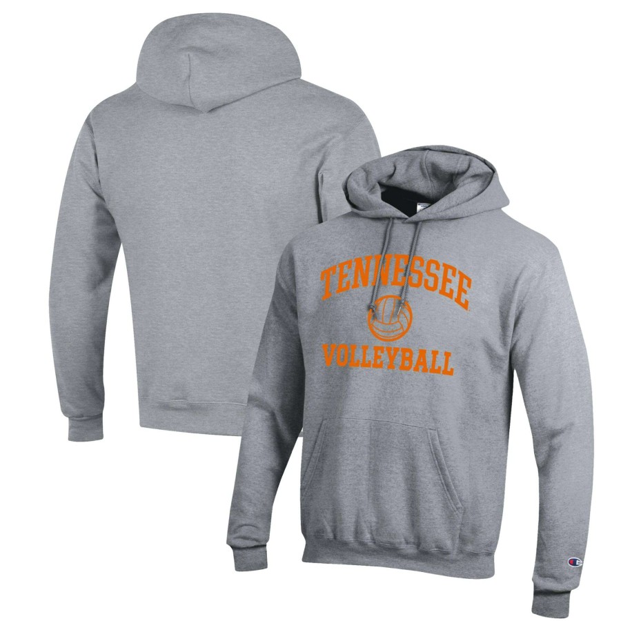 Men * | Clearance Sale Men'S Champion Heather Gray Tennessee Volunteers Volleyball Icon Powerblend Pullover Hoodie