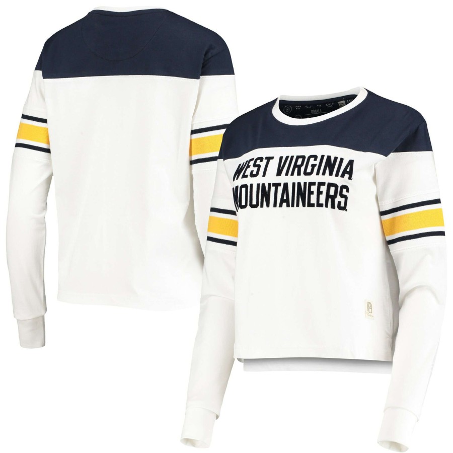 Women * | Lower Prices Women'S Pressbox Navy/White West Virginia Mountaineers Kaia Striped Long Sleeve T-Shirt