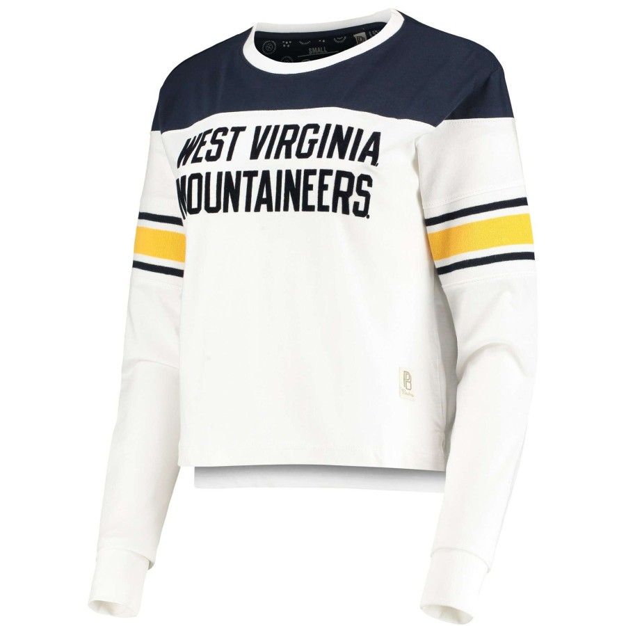 Women * | Lower Prices Women'S Pressbox Navy/White West Virginia Mountaineers Kaia Striped Long Sleeve T-Shirt