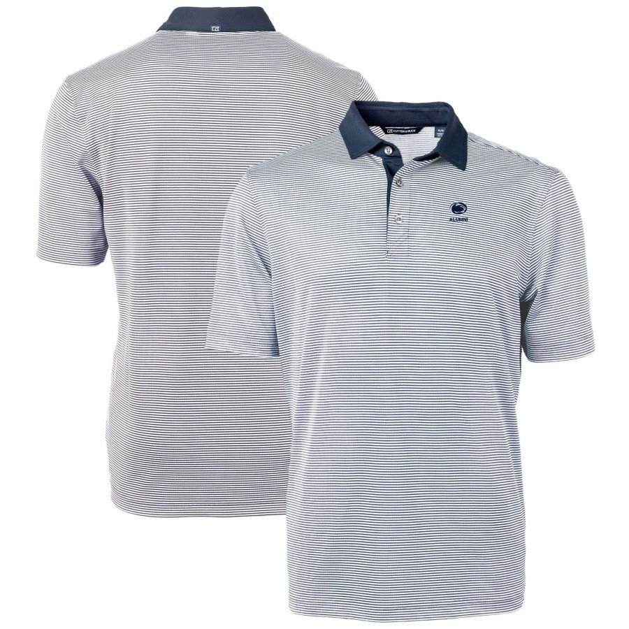 Men * | Hot Sell Men'S Cutter & Buck Navy Penn State Nittany Lions Alumni Logo Virtue Eco Pique Micro Stripe Recycled Polo