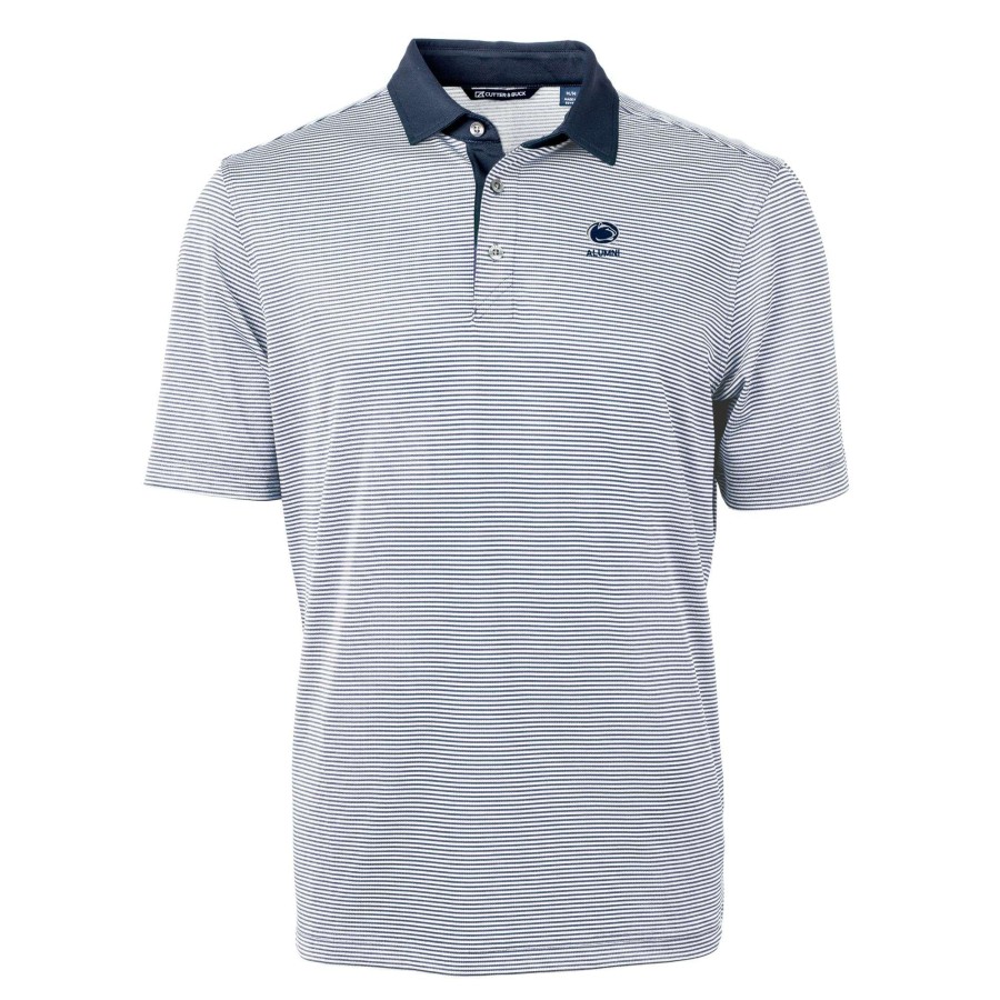 Men * | Hot Sell Men'S Cutter & Buck Navy Penn State Nittany Lions Alumni Logo Virtue Eco Pique Micro Stripe Recycled Polo