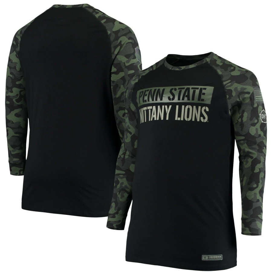 Men * | Lower Prices Men'S Colosseum Black/Camo Penn State Nittany Lions Oht Military Appreciation Big & Tall Raglan Long Sleeve T-Shirt