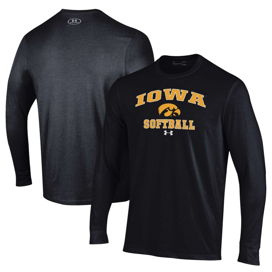 Men * | Online Discount Men'S Under Armour Black Iowa Hawkeyes Softball Performance Long Sleeve T-Shirt