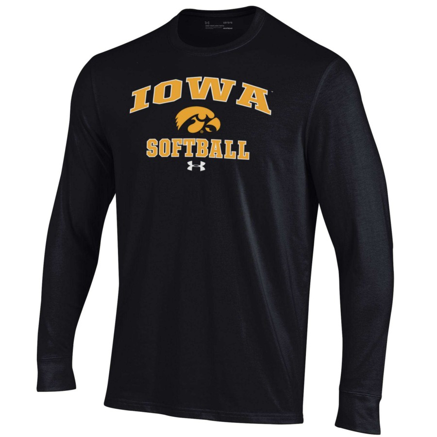 Men * | Online Discount Men'S Under Armour Black Iowa Hawkeyes Softball Performance Long Sleeve T-Shirt