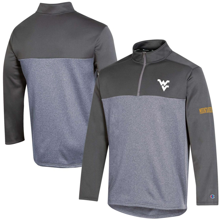 Men * | Good Quality Men'S Champion Navy West Virginia Mountaineers Gameday Quarter-Zip Jacket