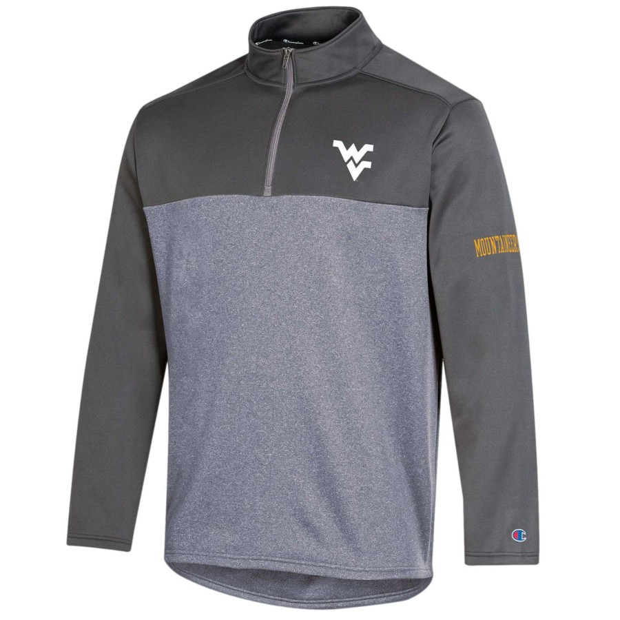 Men * | Good Quality Men'S Champion Navy West Virginia Mountaineers Gameday Quarter-Zip Jacket