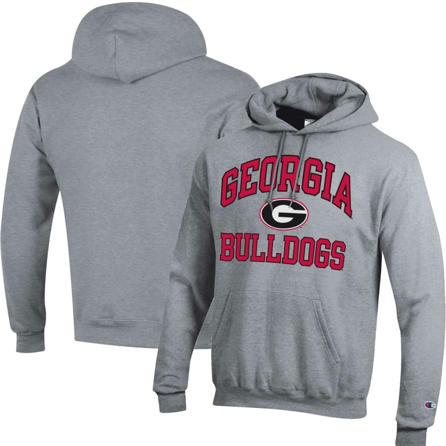 Men * | Discount Store Men'S Champion Heather Gray Georgia Bulldogs High Motor Pullover Hoodie