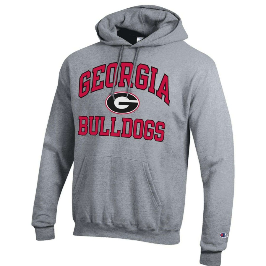 Men * | Discount Store Men'S Champion Heather Gray Georgia Bulldogs High Motor Pullover Hoodie