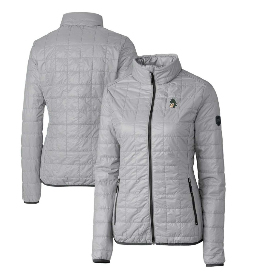 Women * | Best Sellers Women'S Cutter & Buck Gray Michigan State Spartans Vault Rainier Primaloft Eco Insulated Full-Zip Puffer Jacket