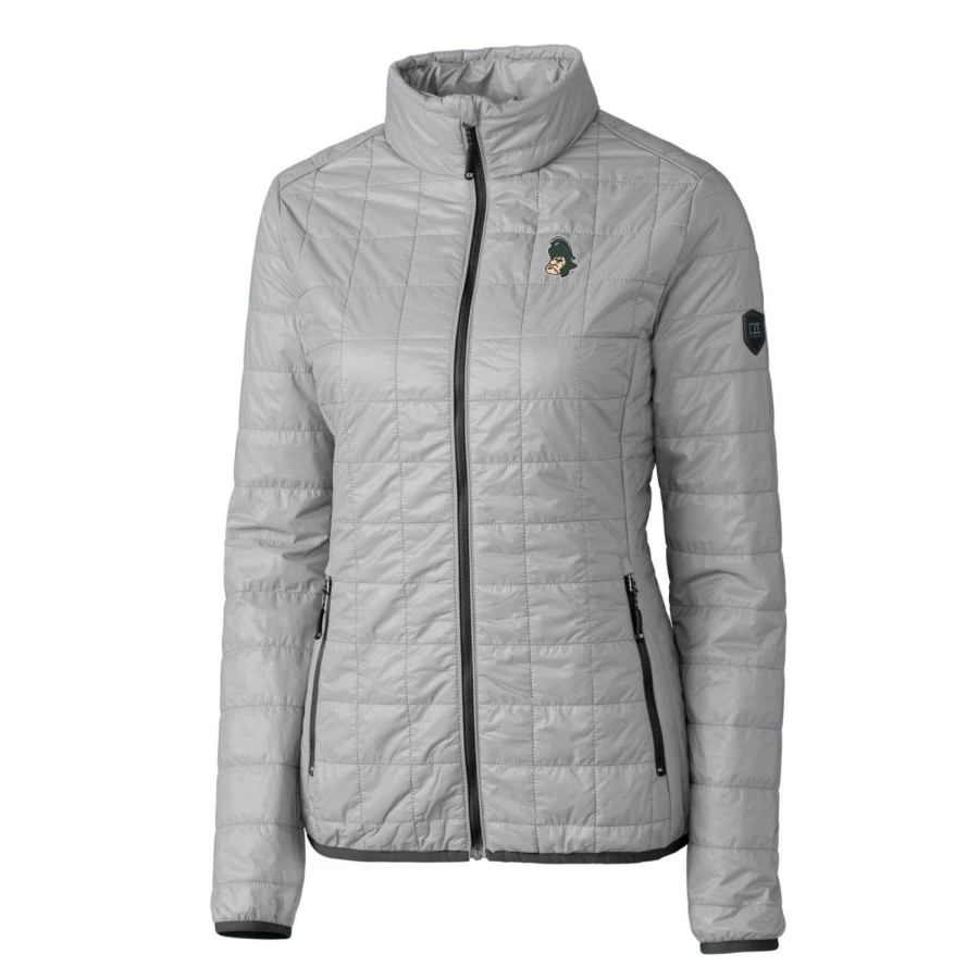 Women * | Best Sellers Women'S Cutter & Buck Gray Michigan State Spartans Vault Rainier Primaloft Eco Insulated Full-Zip Puffer Jacket