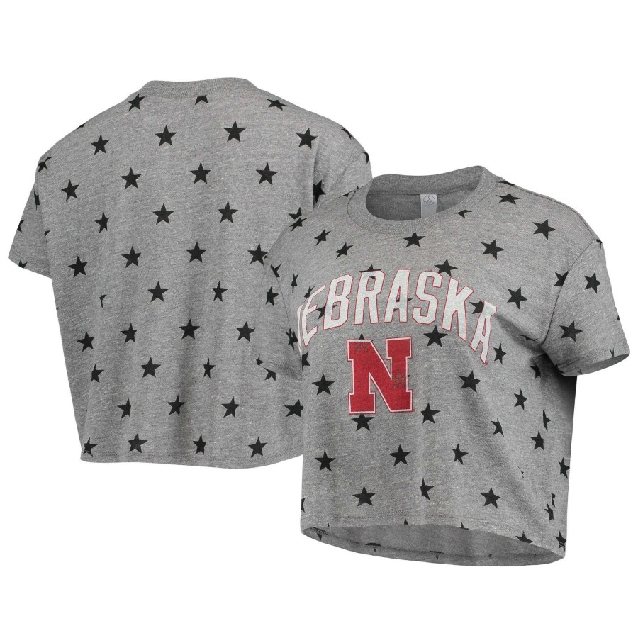 Women * | Lower Prices Women'S Alternative Apparel Heathered Gray Nebraska Huskers Headliner Stars Cropped Tri-Blend T-Shirt