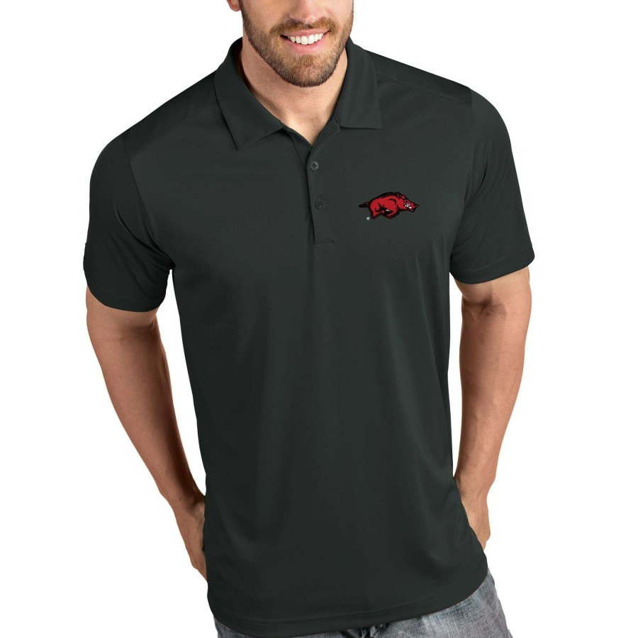 Men * | Best Quality Arkansas Razorbacks Antigua Tribute Polo Charcoal