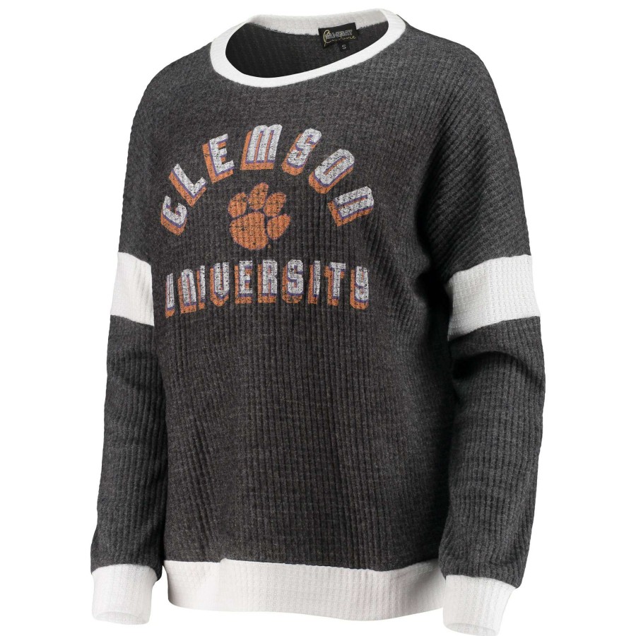 Women * | Reliable Quality Women'S Gray/White Clemson Tigers Worth The Hype Color-Blocked Tri-Blend Long Sleeve T-Shirt