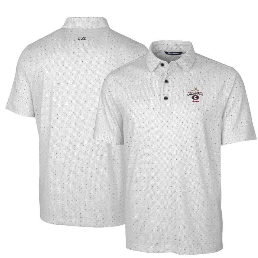 Men * | Discount Store Men'S Cutter & Buck Charcoal Georgia Bulldogs College Football Playoff 2022 National Champions Pike Double Dot Print Stretch Polo