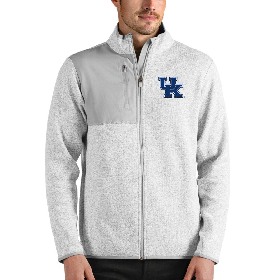 Men * | Discount Store Men'S Antigua Heathered Gray Kentucky Wildcats Fortune Full-Zip Jacket