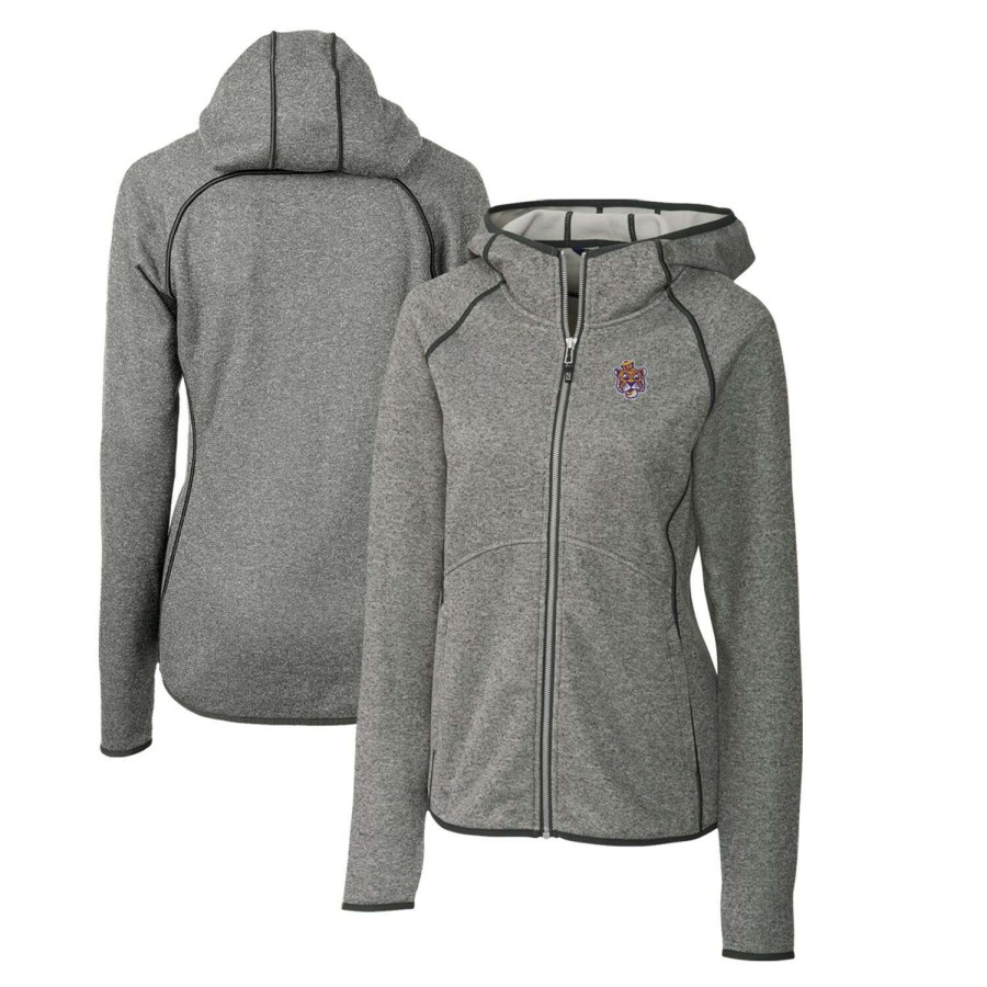 Women * | Limited Edition Women'S Cutter & Buck Heather Gray Lsu Tigers Mainsail Sweater-Knit Full-Zip Hoodie