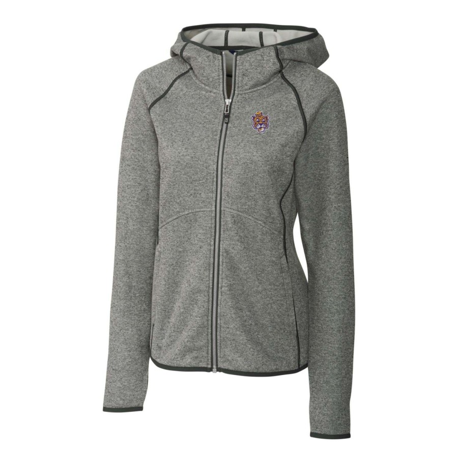 Women * | Limited Edition Women'S Cutter & Buck Heather Gray Lsu Tigers Mainsail Sweater-Knit Full-Zip Hoodie