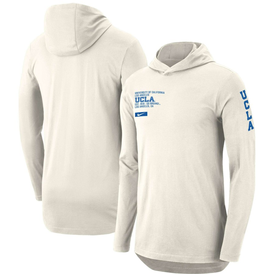 Men * | Reliable Quality Men'S Nike Natural Ucla Bruins Campus Stack Tri-Blend Performance Long Sleeve Hoodie T-Shirt