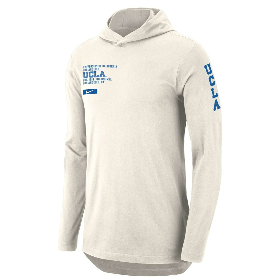 Men * | Reliable Quality Men'S Nike Natural Ucla Bruins Campus Stack Tri-Blend Performance Long Sleeve Hoodie T-Shirt