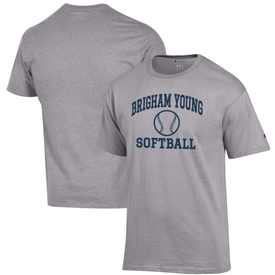 Men * | Hot Sell Men'S Champion Gray Byu Cougars Softball Icon T-Shirt