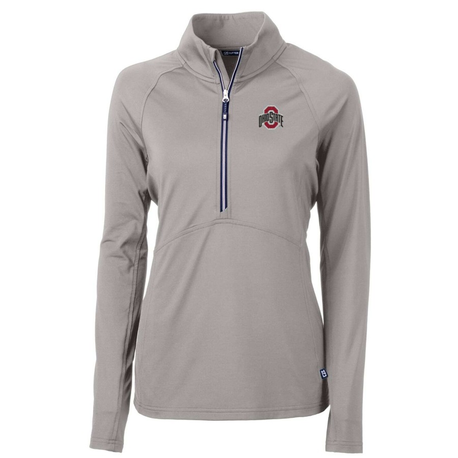 Women * | Online Discount Women'S Cutter & Buck Gray Ohio State Buckeyes Adapt Eco Knit Half-Zip Pullover Jacket