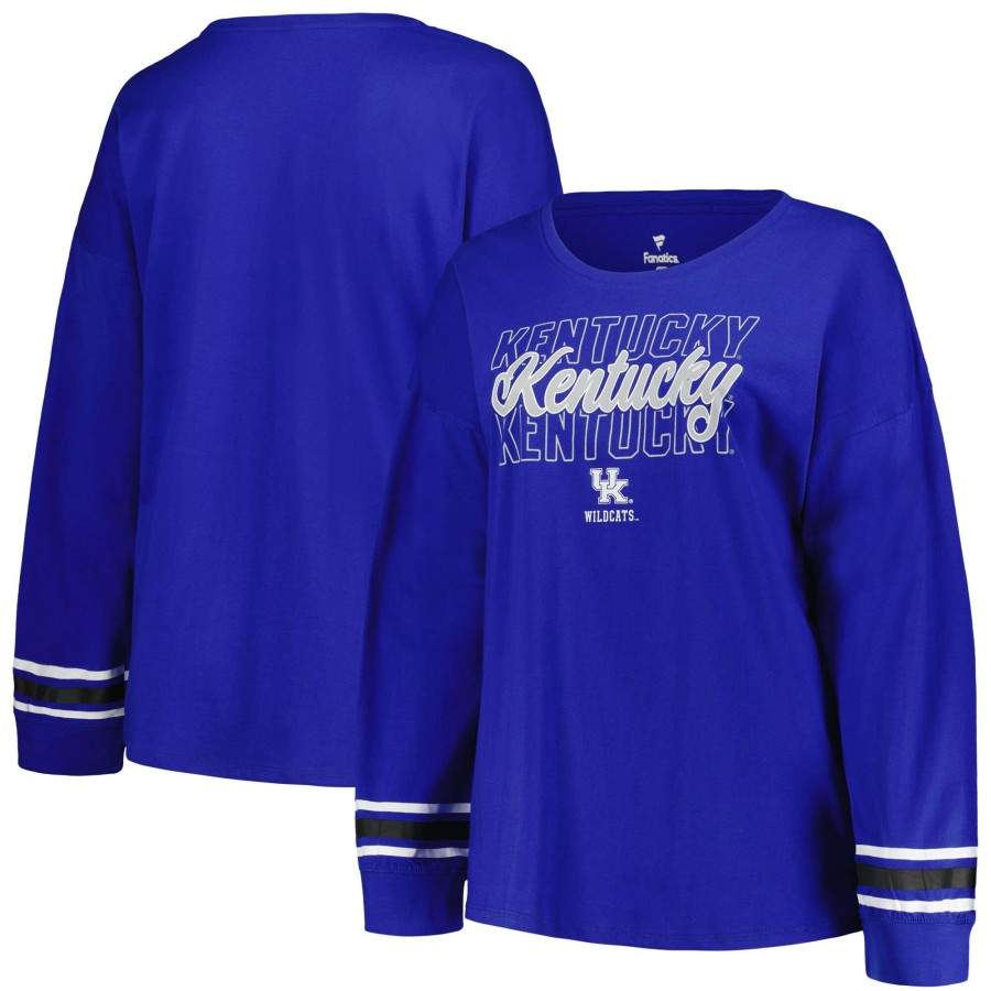 Women * | Best Sellers Women'S Profile Royal Kentucky Wildcats Plus Size Triple Script Scoop Neck Long Sleeve T-Shirt