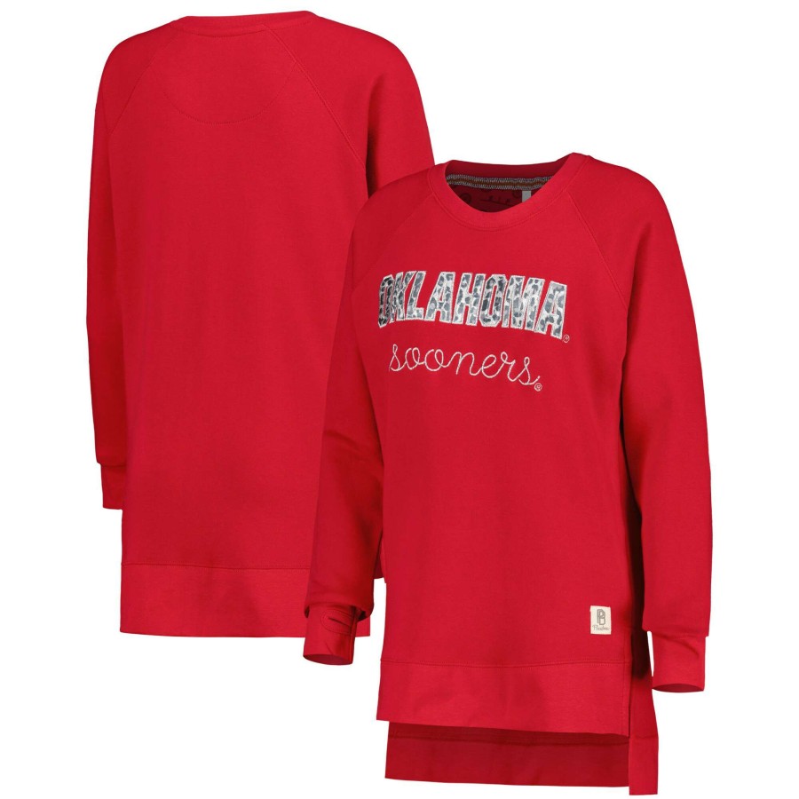 Women * | Best Quality Women'S Pressbox Crimson Oklahoma Sooners Steamboat Animal Print Raglan Pullover Sweatshirt