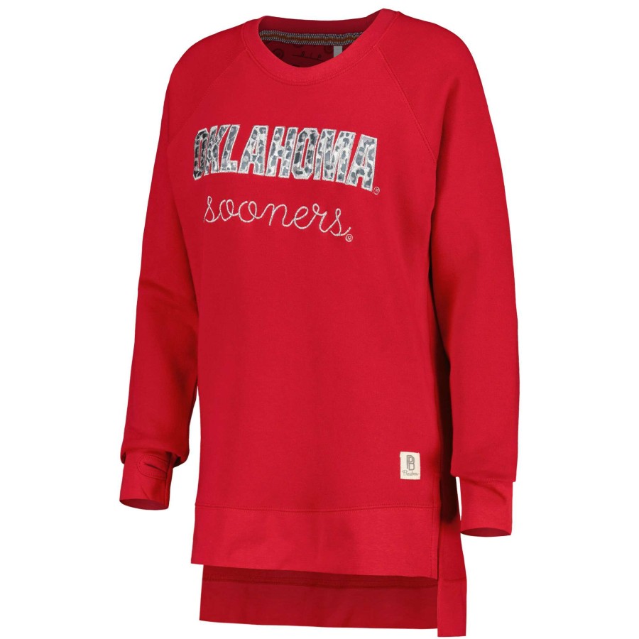 Women * | Best Quality Women'S Pressbox Crimson Oklahoma Sooners Steamboat Animal Print Raglan Pullover Sweatshirt