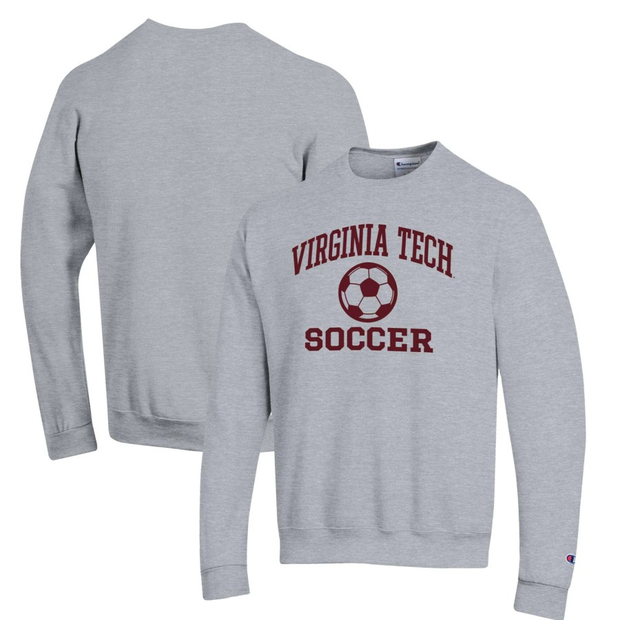 Men * | Reliable Quality Men'S Champion Gray Virginia Tech Hokies Soccer Icon Powerblend Pullover Sweatshirt