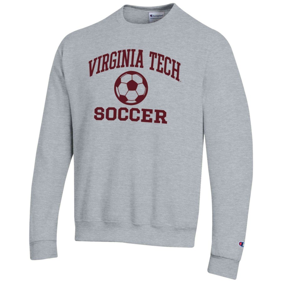 Men * | Reliable Quality Men'S Champion Gray Virginia Tech Hokies Soccer Icon Powerblend Pullover Sweatshirt